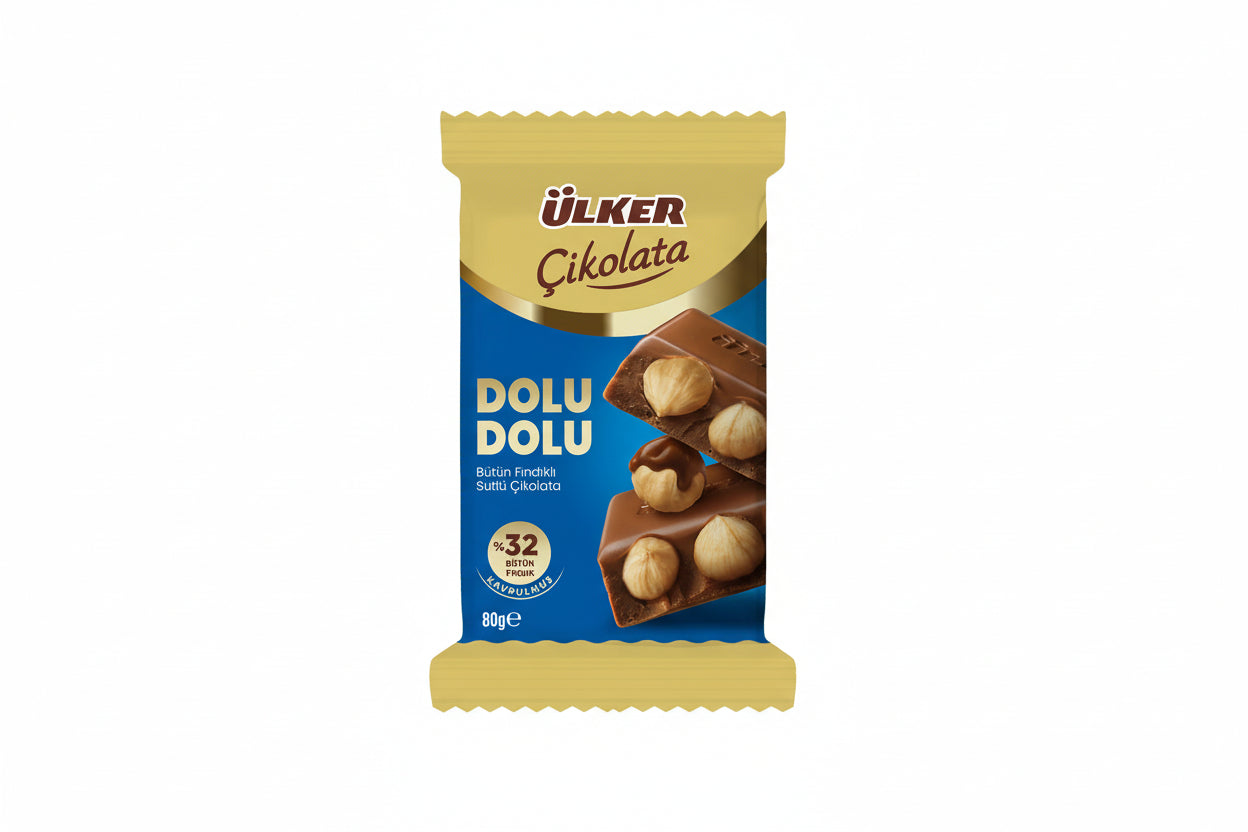 Ülker Dolu Dolu Bütün Fındıklı Sütlü Çikolata 80 Gr