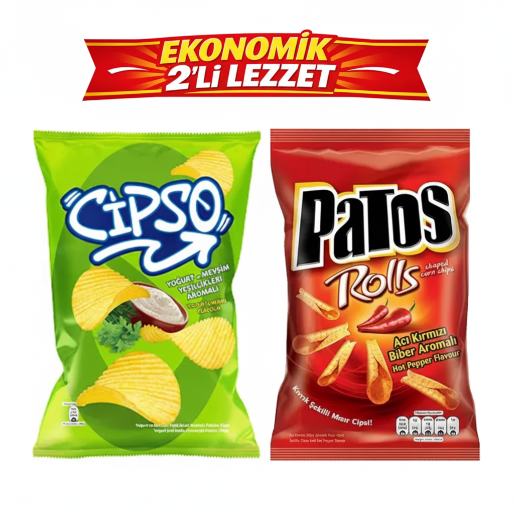 Cipso Yoğurt ve Mevsim Yeşillikli ile Patos Rolls Acı Kırmızı Biber Aromalı Ekonomik 2'li Lezzet Parti Paketi