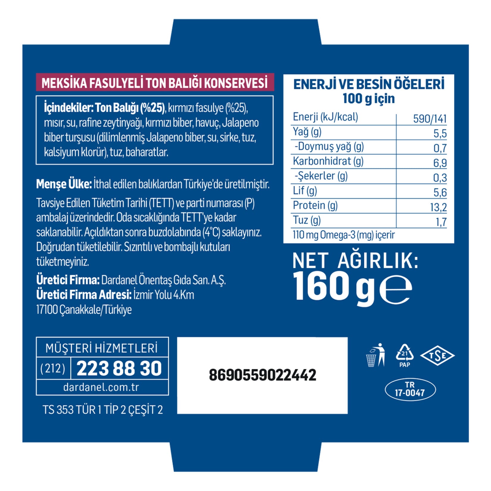 Dardanel Hindice Aç Ye Meksika Fasülye 140 Gr