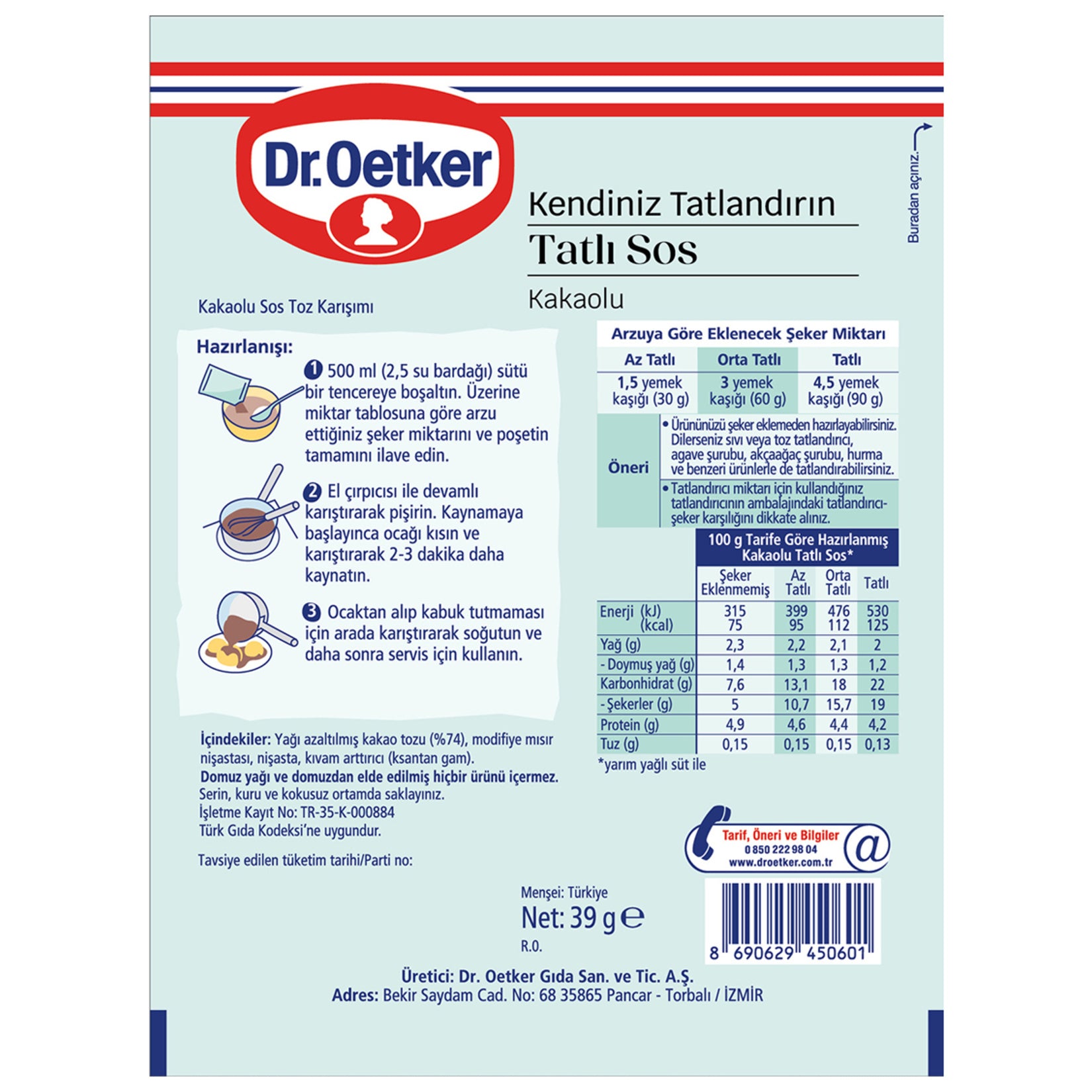 Dr Oetker Kendinizi Tatlandırın Tatlı Sos Kakaolu 39 Gr