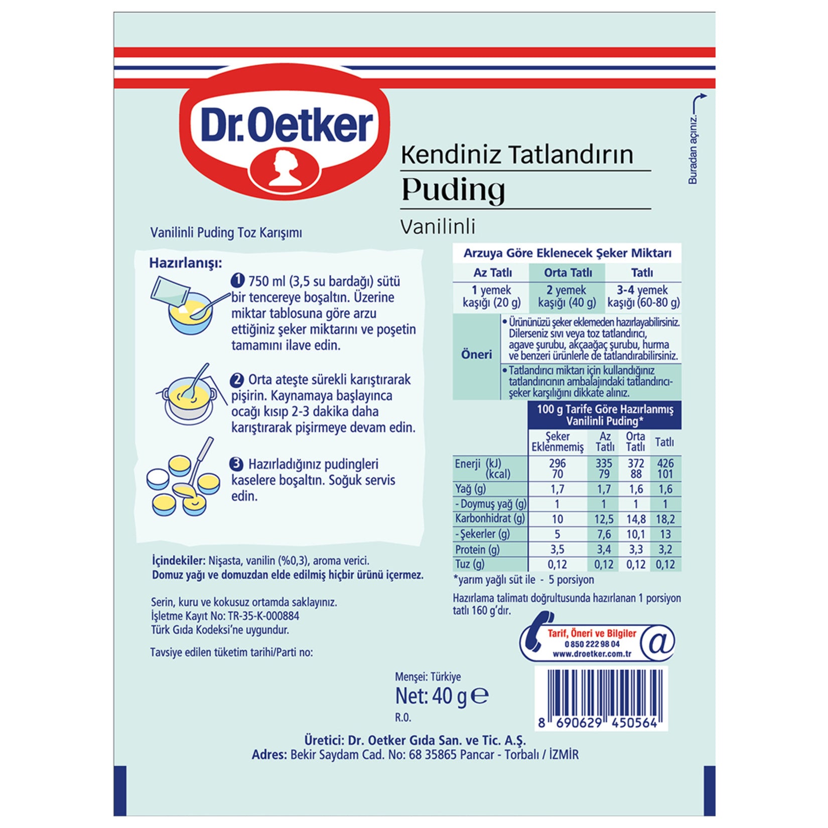 DR OETKER Kendinizi Tatlandırın Vanilinli Puding 40 Gr - Batman Sanal Market