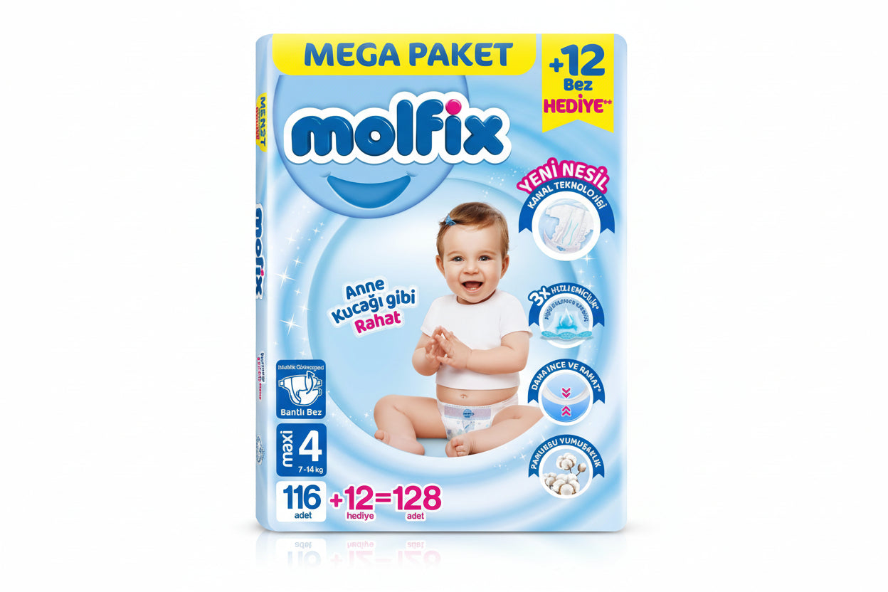 Molfix Mega Paket Bebek Bezi No:4 (116+12 Adet) - Batman Sanal Market