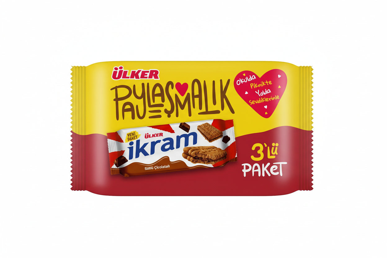 ÜLKER İKRAM ÇİKOLATALI KREMALI BİSKÜVİ 3'LÜ PAKET - Batman Sanal Market